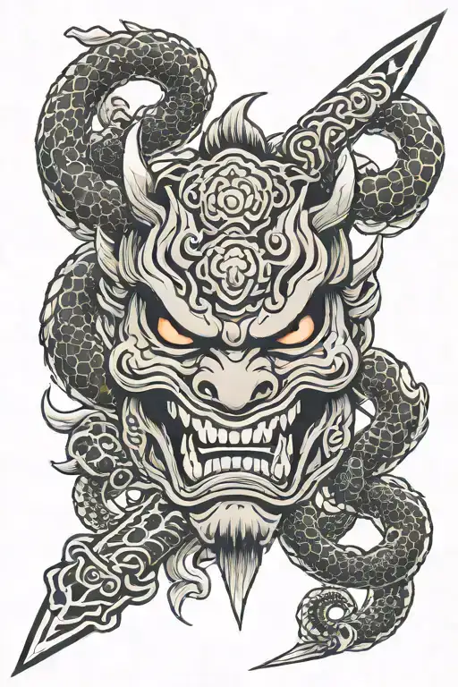 Sword Oni Mask With Snake Coiled