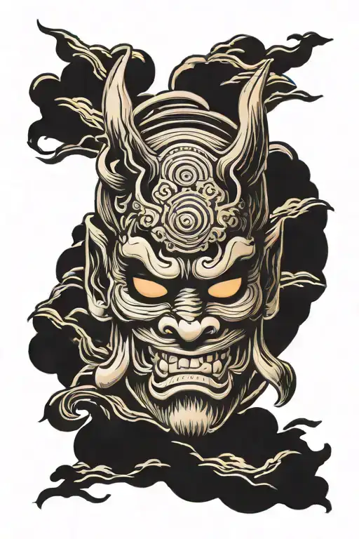 Oni Mask Admiring A Sunset Background