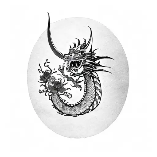 Dragon With A Sword And Peonies