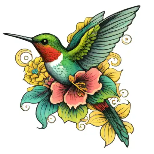 Vibrant Colored Hummingbird Flying