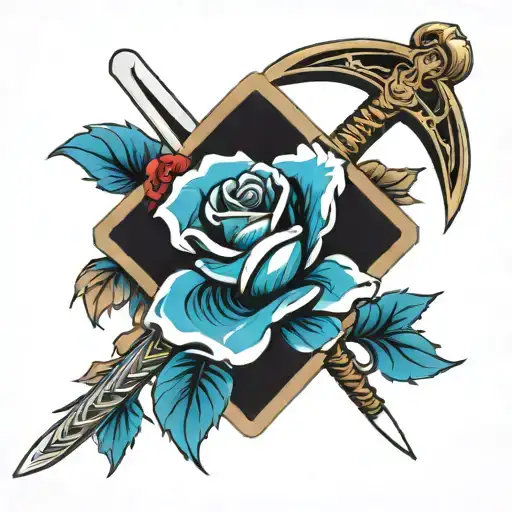 Blue Rose And Crossing Swords Going Down