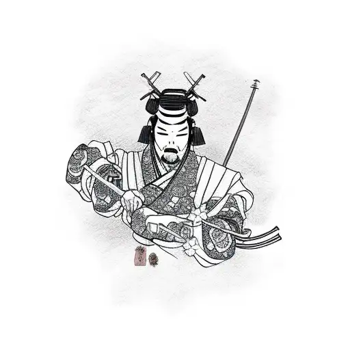 Japanese Samurai With Cherry Blossom