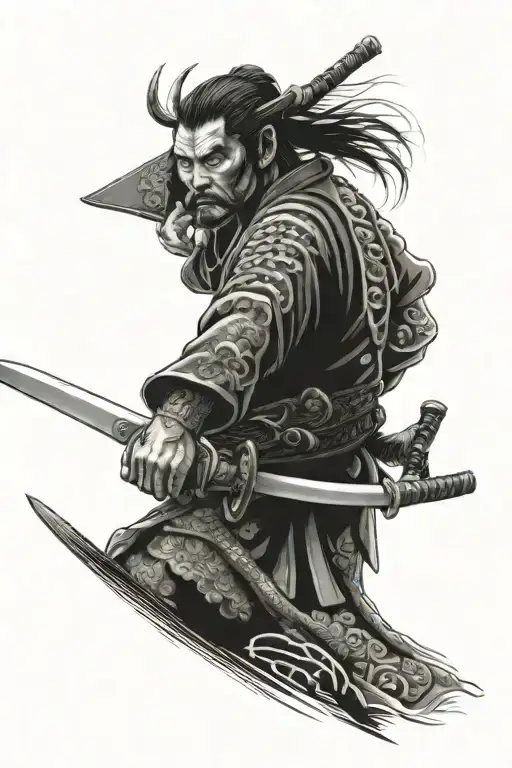 Realistic Samurai Warrior Wielding A Sword