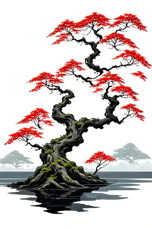 Tree With Red Leaves Intertwined