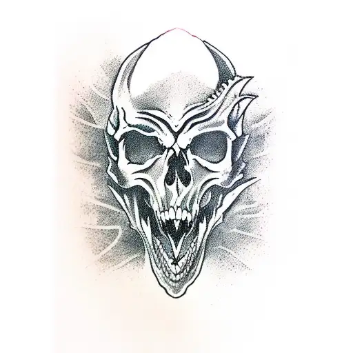 Dragon Holding Skull In Mouth In Mist