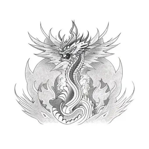 Dragon Exhales Fire Which Turns Into Phoenix