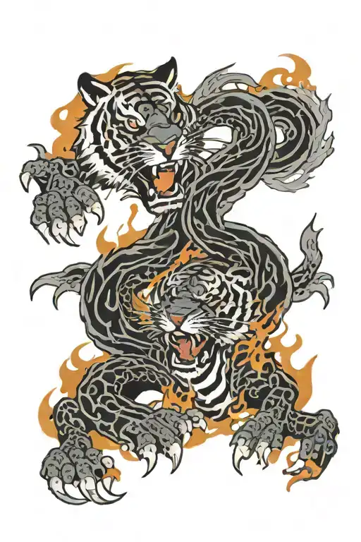 Tiger Made Of Flames And Dragon Ying Yang
