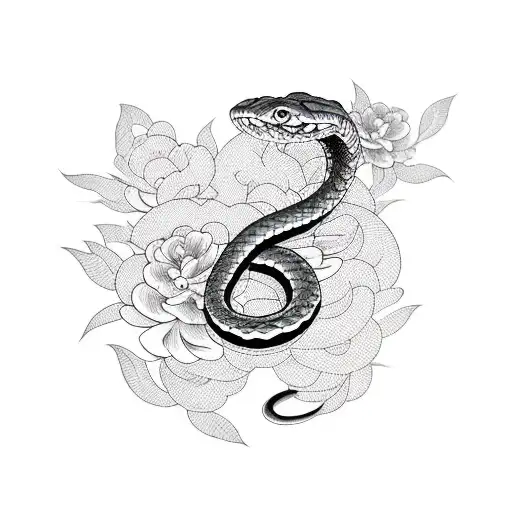 A Snake With Peonies