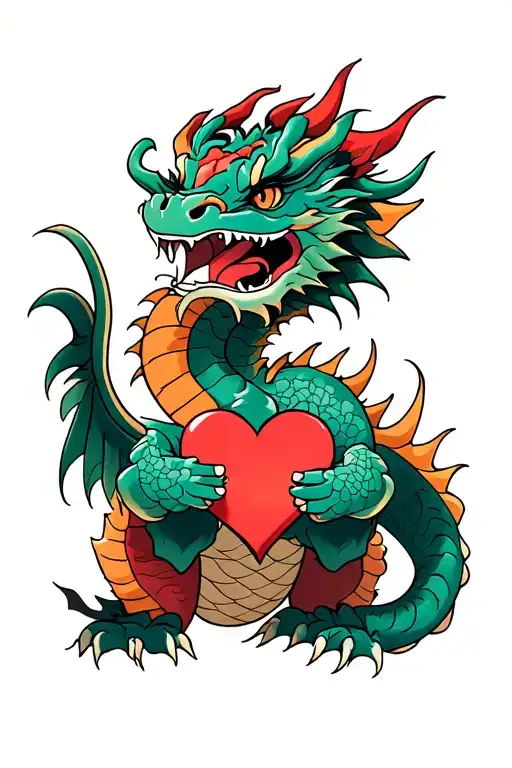 Create A Dragon With Side Wings Holding A Heart Made