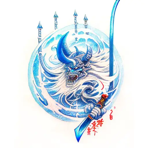 Demon Slayer Water Breathing Sword With Blue Colors And Waves Around The Sword