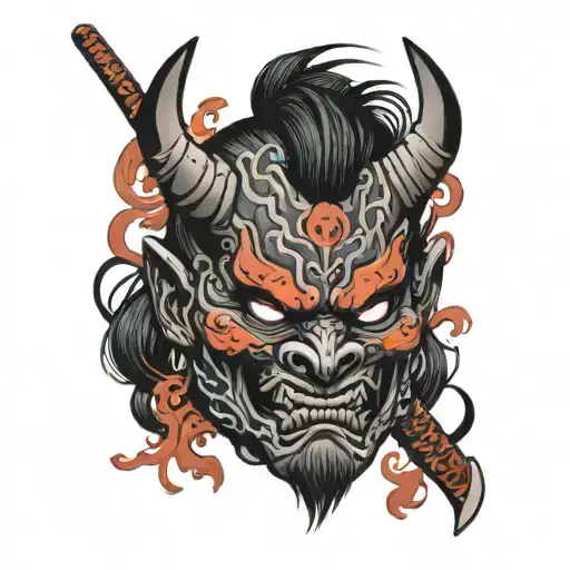 Cyberpunk Oni Mask With Katana