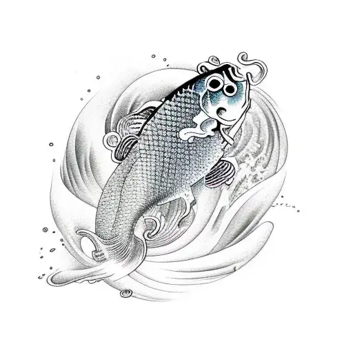Abstract Koi Fish With Waves