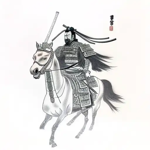 Samurai Riding On A Black Horse