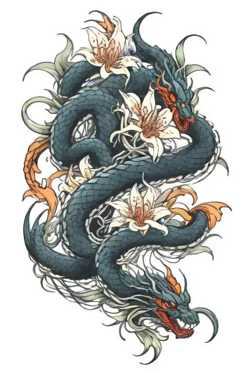 Spider Lily And Red Dragon Intertwined