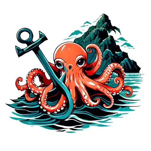 Anchor With Octopus On A Rock