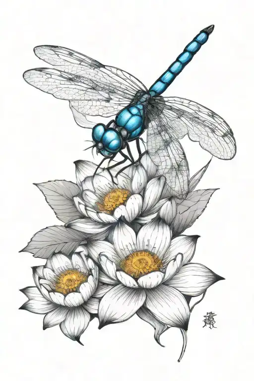 Dragonfly Resting On Lotus Flower