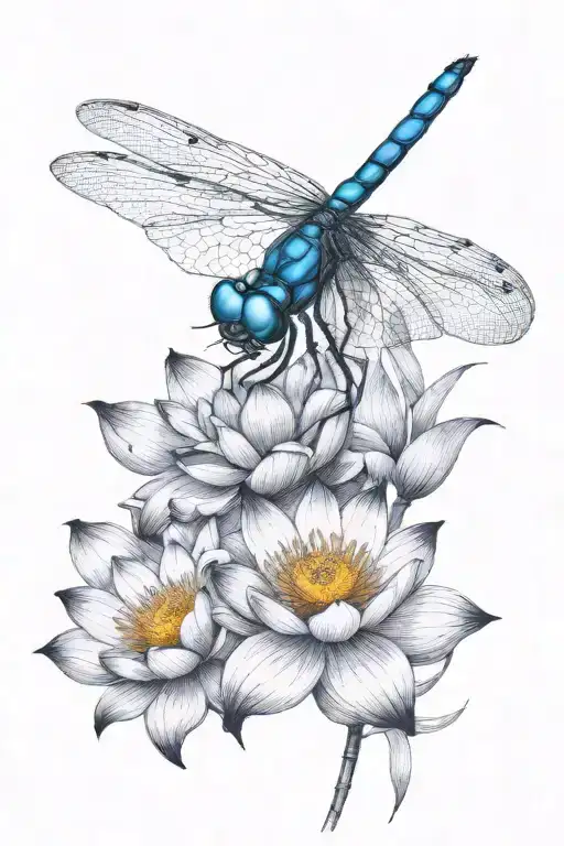 Dragonfly Resting On Lotus Flower