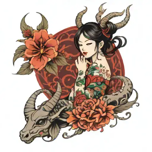 Girl Surrounded By Flowers With Capricorn And Scorpio Signs