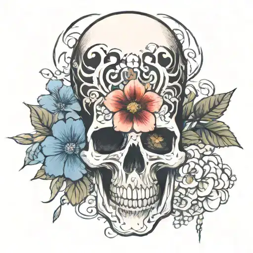 Skull And Japanese Flower Growing