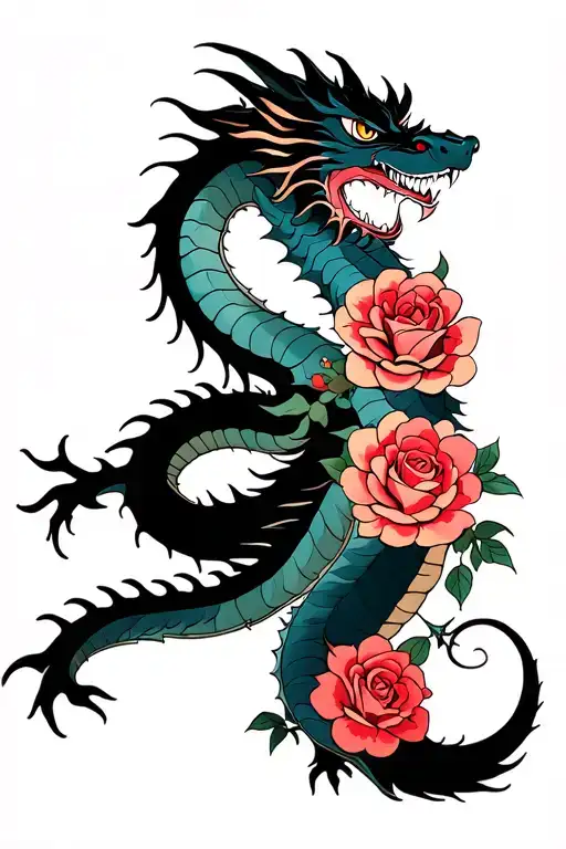Full Body Dragon With Roses