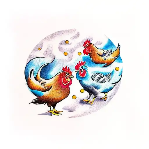 A Whimsical Scene Of Chickens Exploring A Galaxy