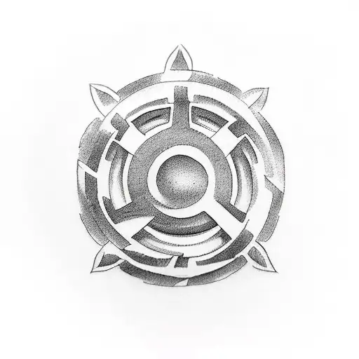 A Wooden Car Wheel With The Ohm Symbol Carved Into It