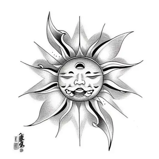 Sun With A Moon Inside And Clouds Surrounding