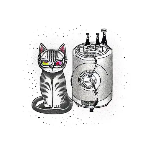 A New-school Design Of A Cat Dj Mixing Records With Beer Bottles As Turntables