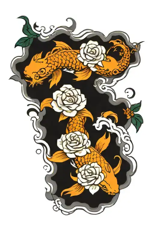 Dragon Roses Koi Fish Swimming