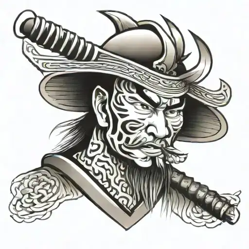 Samurai Face Simple Tattoo Design