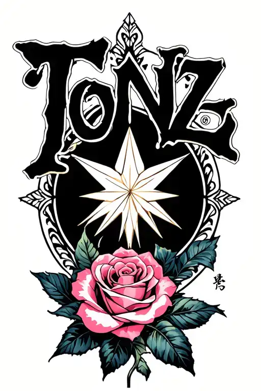 The Word 'Tonz' And A Star Transforming Into A Rose