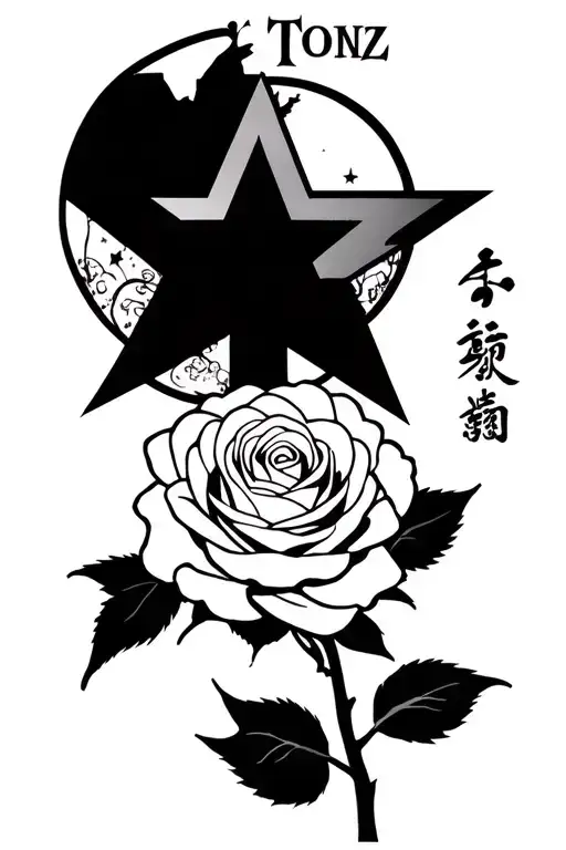 The Word 'Tonz' And A Star Transforming Into A Rose