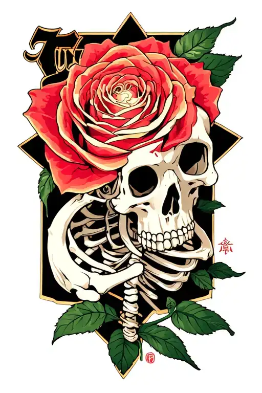The Word 'Tonz' A Skeleton And Star Transforming Into A Rose