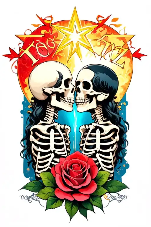 The Word 'Tonz' 2 Skeletons Kissing And Star Transforming Into A Rose