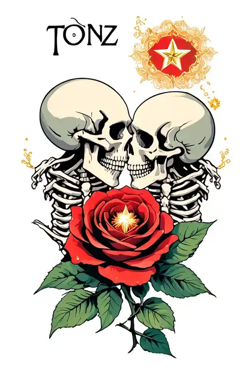 The Word 'Tonz' 2 Skeletons Kissing And Star Transforming Into A Rose