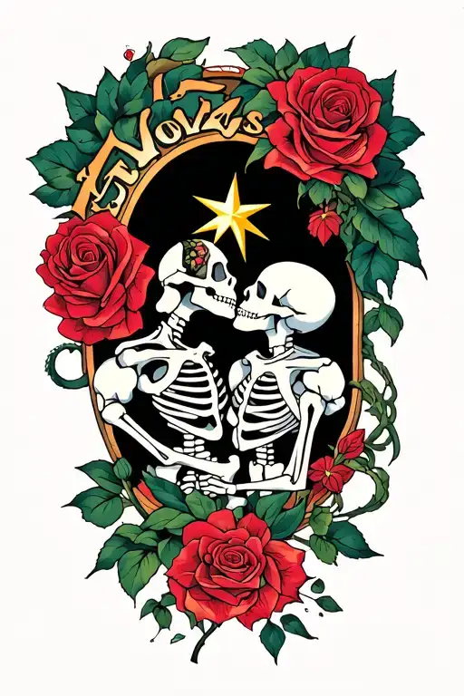 The Word 'Tonz' 2 Skeletons Kissing And Star Transforming Into A Rose