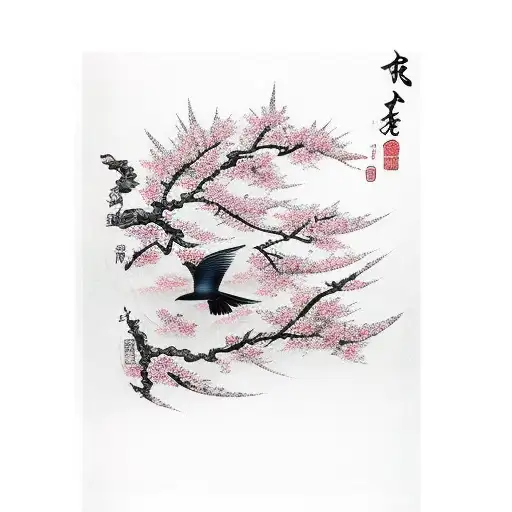 Bird Flying Off Of A Sakura Tree