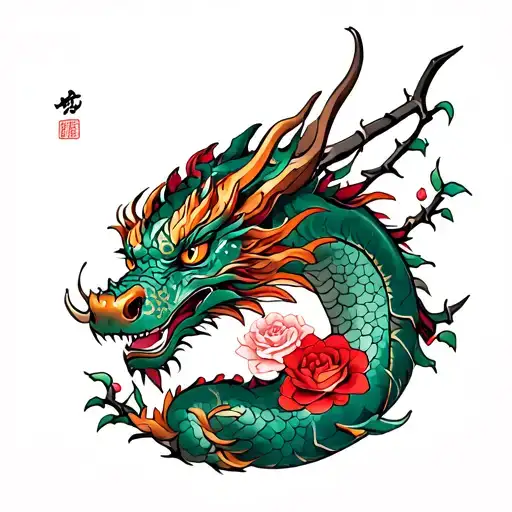 Dragon With Thorns And Roses