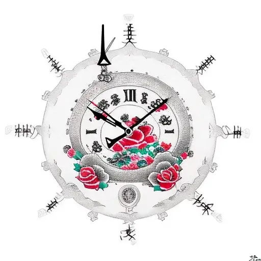 Clock With Roses And A Coffin