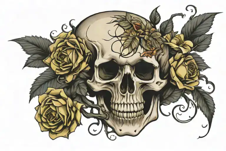 Skull And Roses Intertwined