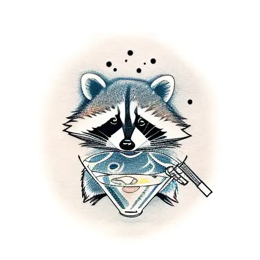 Raccoon In A Hawaiian Shirt With A Martini