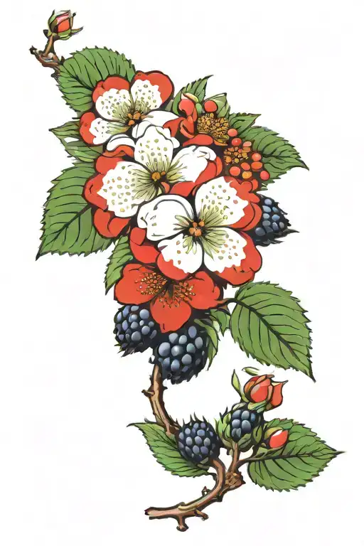 Blackberry Branch With Flowers