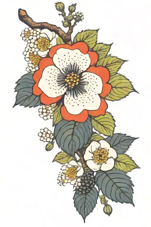 Blackberry Branch With Flowers