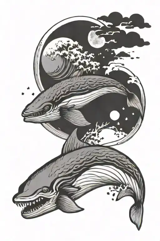 Ghost Whale Flying In Front Of Moon