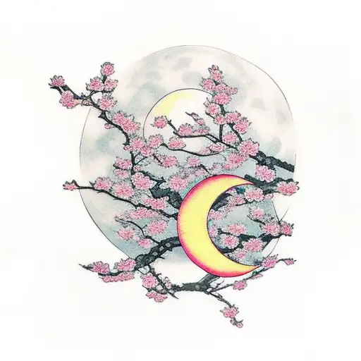 Cherry Blossom With Moon