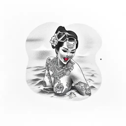 Pin Up Girl On Beach With Palm