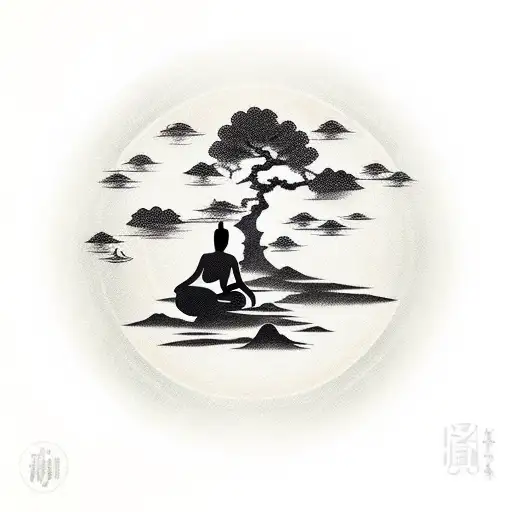 A Tranquil Meditation Scene With A Silhouette Of A Person Sitting Under A Bodhi Tree