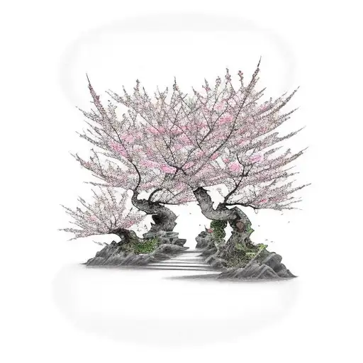 A Sleeve Of 2 Walking Cats Around A Big Cherry Blossom Tree That Has It's Leaves Falling