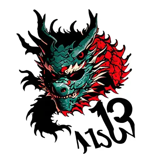 Broken Friday The 13Th Mask With Japanese Dragon The Word 'Jason' And The Number 13