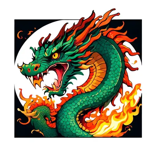 Dragon Throwing Fire In The Mouth